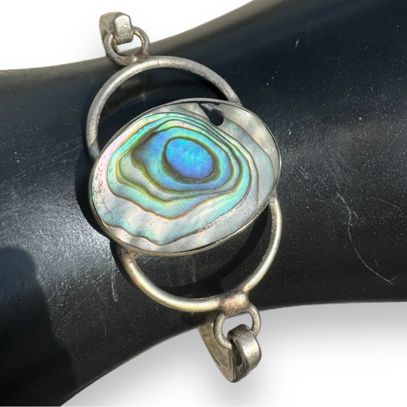Vintage Mexico Silver and Abalone Bracelet - Picture 2 of 8